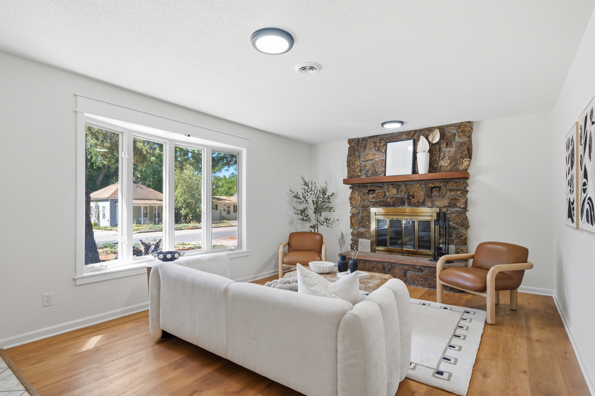 Living room with large bay window