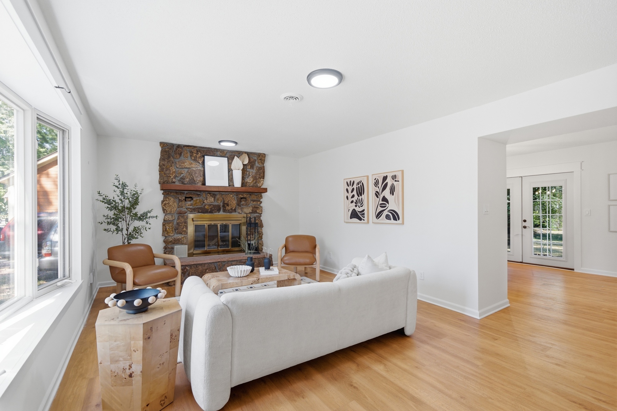 Living room seating around the fireplace